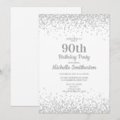 Elegante witte zilveren glitter 90ste verjaardag kaart (Voorkant / Achterkant)