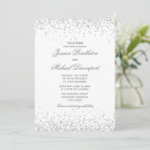 Elegante witte zilveren glitter klassieke bruiloft kaart (Staand voorkant)