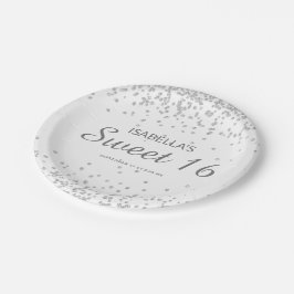 Elegante Witte Zilveren Glitter Sweet 16 Naam Papieren Bordje