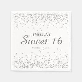 Elegante Witte Zilveren Glitter Sweet 16 Naam Servet
