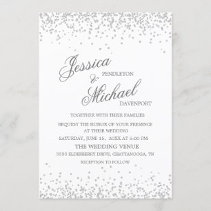 Elegante witte zilveren glitters bruiloft kaart