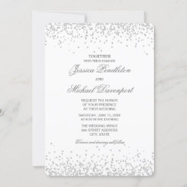 Elegante witte zilveren glitters klassieke trouwda kaart