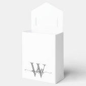 Elegante witte zilveren glitterscript monogram naa bedankdoosjes (Geopend)