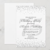 Elegante witte zilveren grijze glitter 75e verjaar kaart (Voorkant / Achterkant)