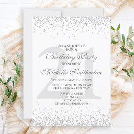Elegante witte zilveren grijze glitters 21e verjaa kaart