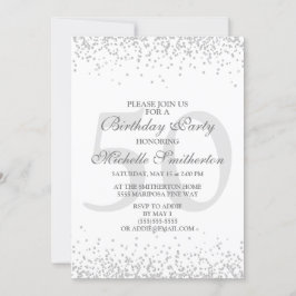 Elegante witte zilveren grijze glitters 50e verjaa kaart