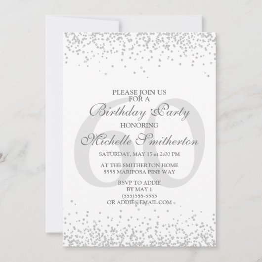 Elegante witte zilveren grijze glitters 60e verjaa kaart (Voorkant)