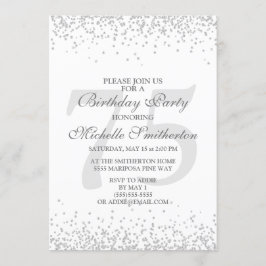 Elegante witte zilveren grijze glitters 75e verjaa kaart