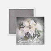 Elegante witte & zilveren kerst poinsettia magneet (Voorkant / Achterkant)