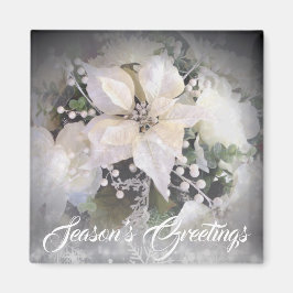 Elegante witte & zilveren kerst poinsettia magneet