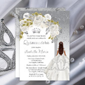 Elegante witte zilveren roos bloemige Quinceañera- Folie Uitnodiging