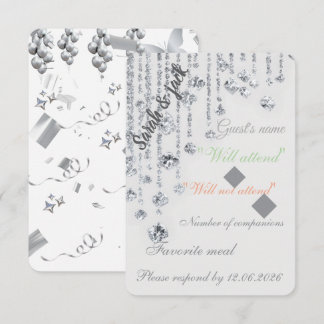 Elegante witte & zilveren trouw-RSvp kaart – bloem