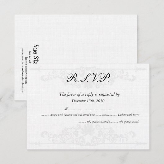Elegante witte/zilveren trouw-RSVP-kaarten Kaart (Voorkant / Achterkant)