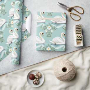 Elegante witte zwaan bloem blauw cadeaupapier