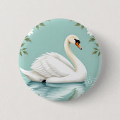 Elegante witte zwaan bloem blauw ronde button 5,7 cm (Voorkant)