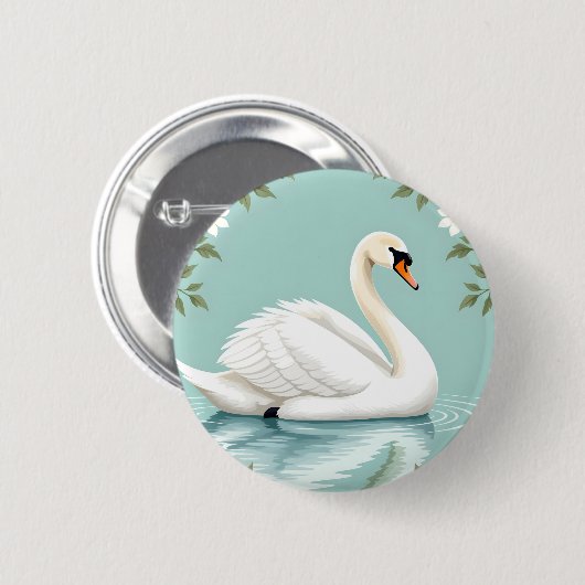 Elegante witte zwaan bloem blauw ronde button 5,7 cm (Voorkant /achterkant)