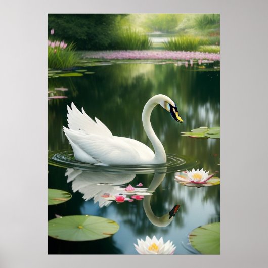 Elegante witte zwaan in een Forest River Art Print (Voorkant)