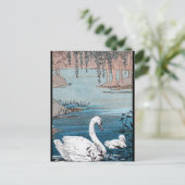 Elegante Witte Zwaan met Baby Briefkaart (Staand voorkant)