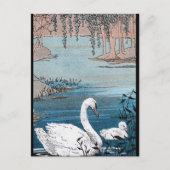 Elegante Witte Zwaan met Baby Briefkaart (Voorkant)