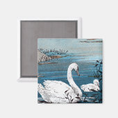 Elegante witte zwaan met Baby Magneet (Voorkant / Achterkant)