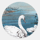 Elegante witte zwaan met Baby Ronde Sticker (Voorkant)