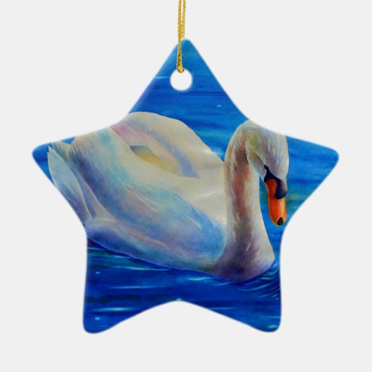 Elegante witte zwaan waterverf schilderij keramisch ornament (Voorkant)