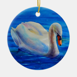 Elegante witte zwaan waterverf schilderij keramisch ornament