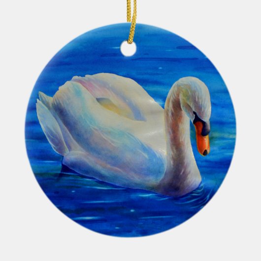 Elegante witte zwaan waterverf schilderij keramisch ornament (Voorkant)