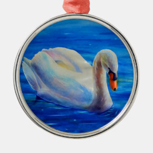 Elegante witte zwaan waterverf schilderij metalen ornament