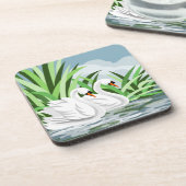 Elegante witte zwanen bier onderzetter (Linkerzijde)