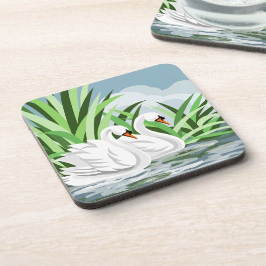 Elegante witte zwanen bier onderzetter (Linkerzijde)