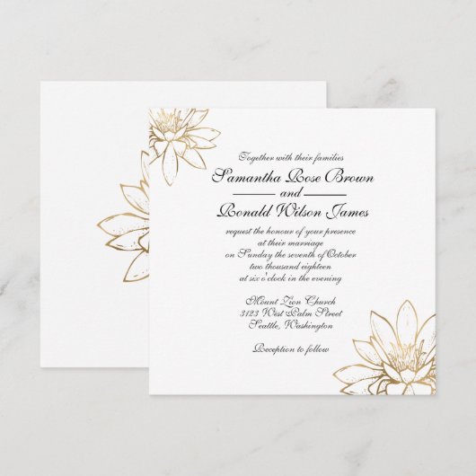 Elegante witte, zwarte en gouden huwelijksuitnodig kaart (Voorkant / Achterkant)