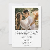 Elegante witte zwarte foto save the date (Voorkant)