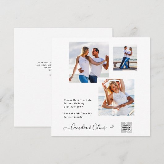 Elegante witte & zwarte foto trouwkaart QR (Voorkant / Achterkant)