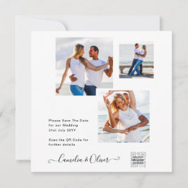 Elegante witte & zwarte foto trouwkaart QR