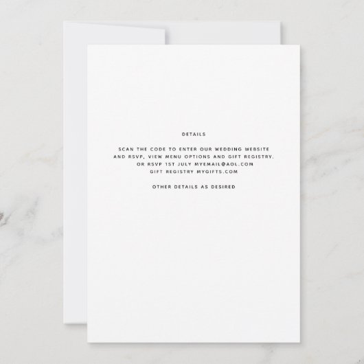 Elegante witte & zwarte foto trouwkaart QR Kaart (Achterkant)