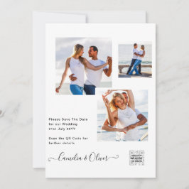 Elegante witte & zwarte foto trouwuitnodiging QR Kaart