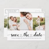 Elegante Witte Zwarte Hart Typografie Save the Dat Aankondigingskaart (Voorkant / Achterkant)