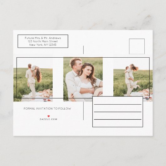 Elegante Witte Zwarte Hart Typografie Save the Dat Aankondigingskaart (Achterkant)