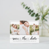 Elegante Witte Zwarte Hart Typografie Save the Dat Aankondigingskaart (Staand voorkant)