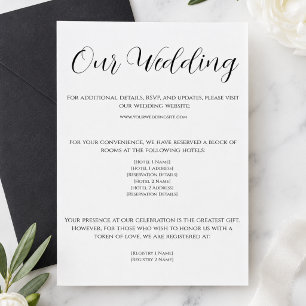 Elegante witte zwarte huwelijksdetails kaart