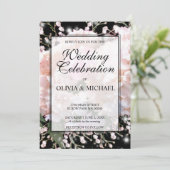 Elegante witte zwarte kant bloemenroze rozen Trouw Kaart (Staand voorkant)