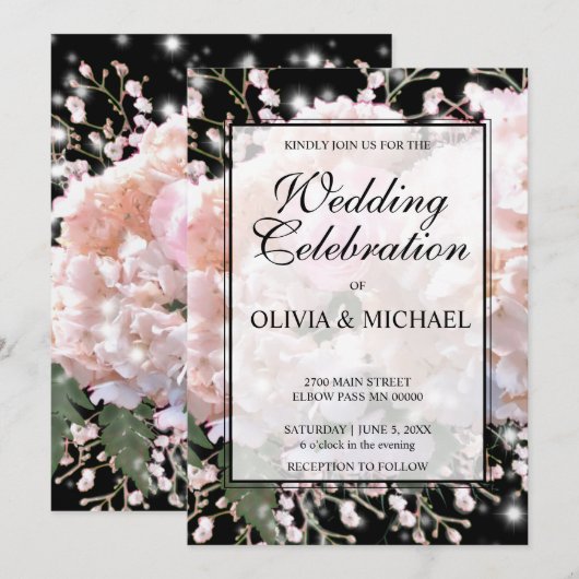 Elegante witte zwarte kant bloemenroze rozen Trouw Kaart (Voorkant / Achterkant)