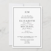 Elegante witte zwarte klassieke monogram bruiloft kaart (Voorkant)