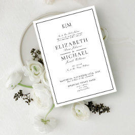 Elegante witte zwarte klassieke monogram bruiloft kaart