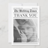 Elegante witte zwarte krant trouw bedankkaart (Voorkant)