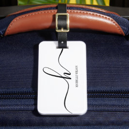 Elegante witte zwarte monogram initiaal script naa bagagelabel