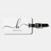 Elegante witte zwarte monogram initiaal script naa bagagelabel (Voorkant horizontaal)