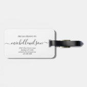 Elegante witte zwarte monogram initiaal script naa bagagelabel (Achterkant horizontaal)