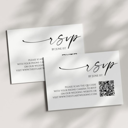 Elegante witte zwarte QR-code bruiloft RSVP-Kaart RSVP Kaartje